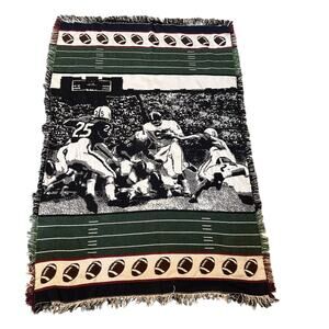 Vintage Football Tapestry Throw Blanket 48x70 Green White NFL Sports Collector